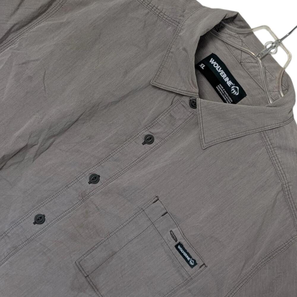 Wolverine Shirt Mens XL‎ Gray Short Sleeve Button Up Stretch Workwear Pocket